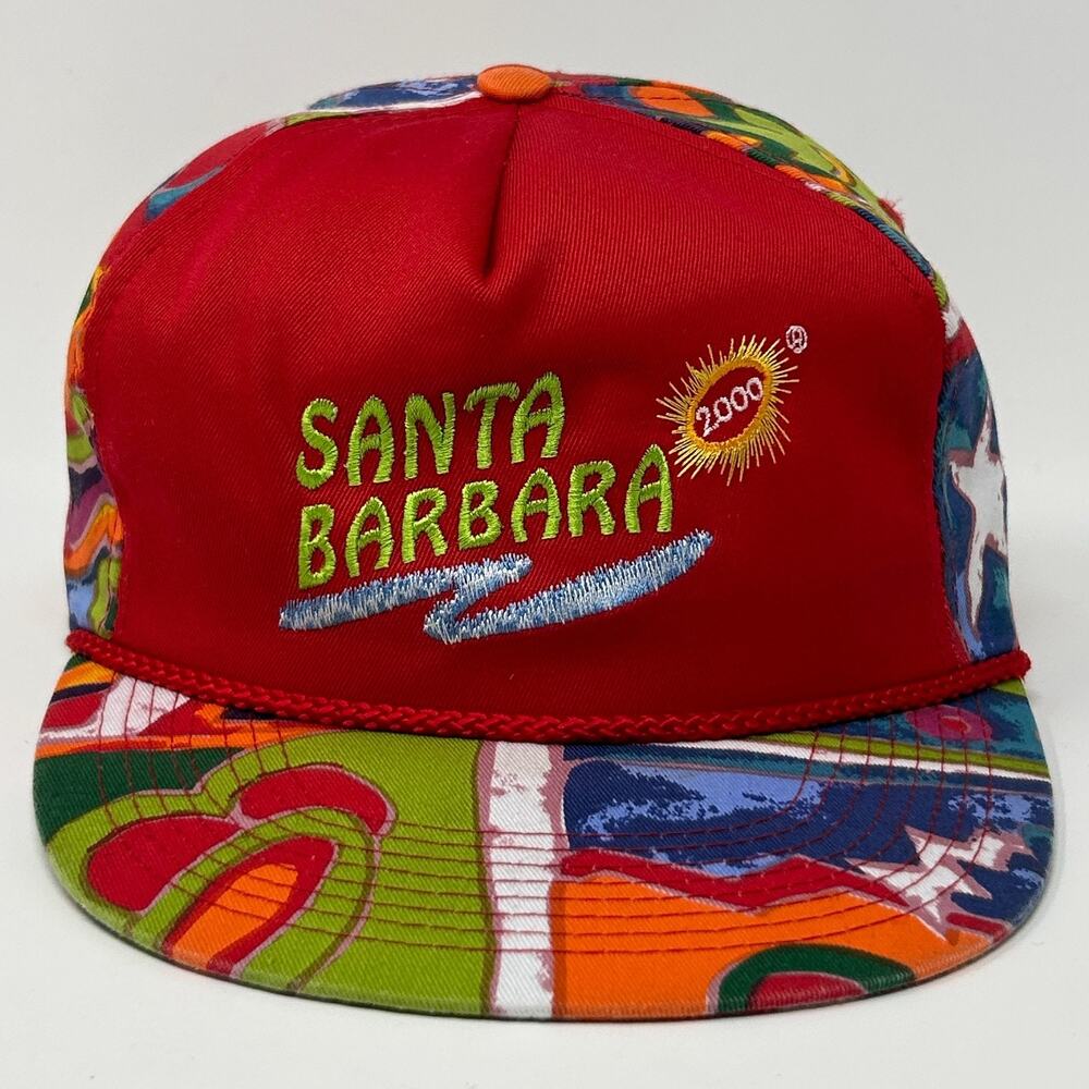 Vintage Santa Barbara California Hat Baseball Cap 2000 Rope Corded Snapback Red